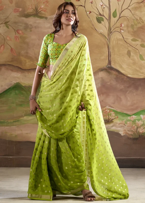 Ombré Green Banarasi Georgette Saree