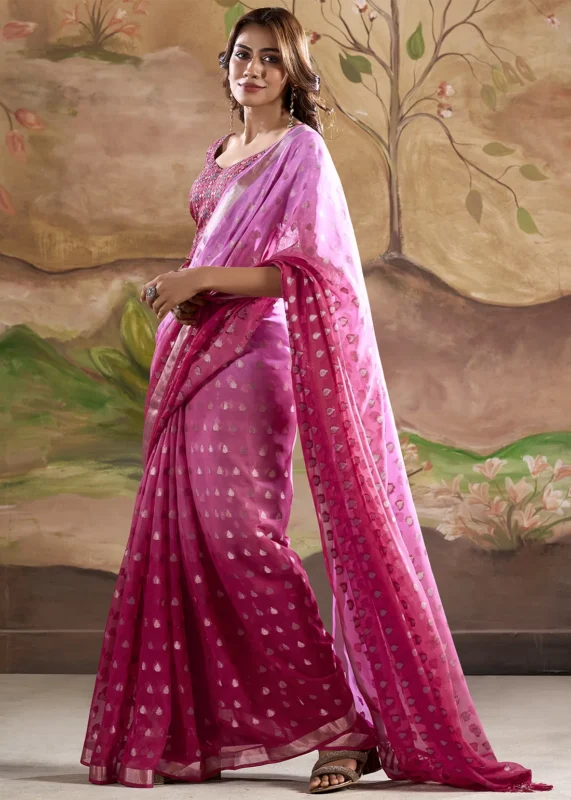 Ombré Pink Banarasi Georgette Saree