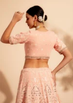 Peach Embroidered Georgette Lehenga