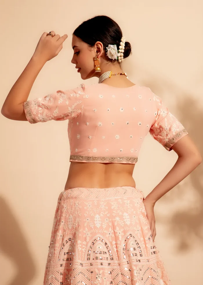 Peach Embroidered Georgette Lehenga