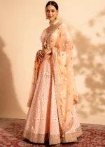 Peach Embroidered Georgette Lehenga