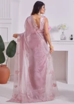 Peach Organza Silk Saree with Stone Work