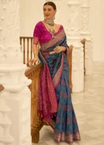 Peacock Blue Patola Silk Saree