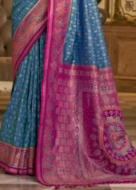 Peacock Blue Patola Silk Saree