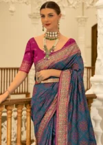 Peacock Blue Patola Silk Saree