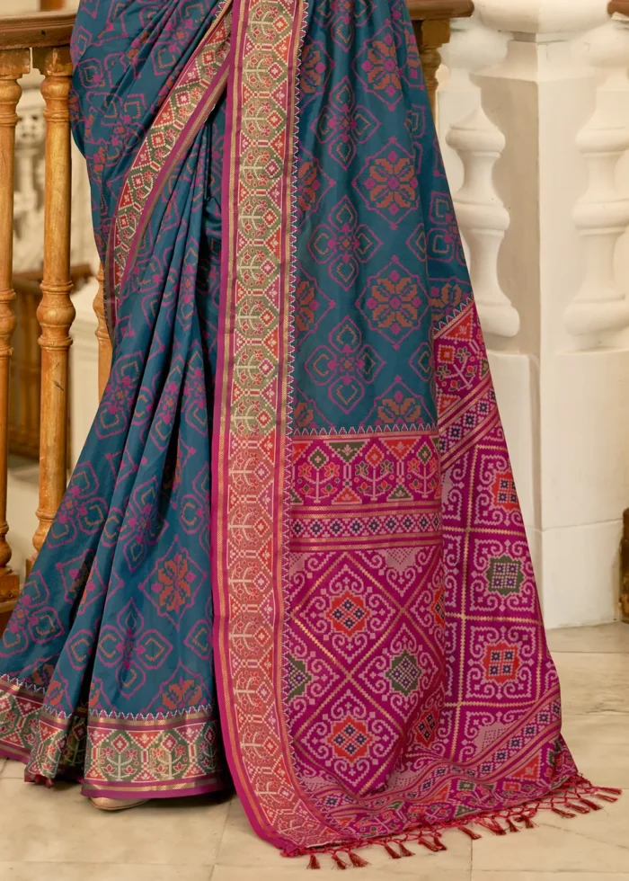 Peacock Blue Patola Silk Saree