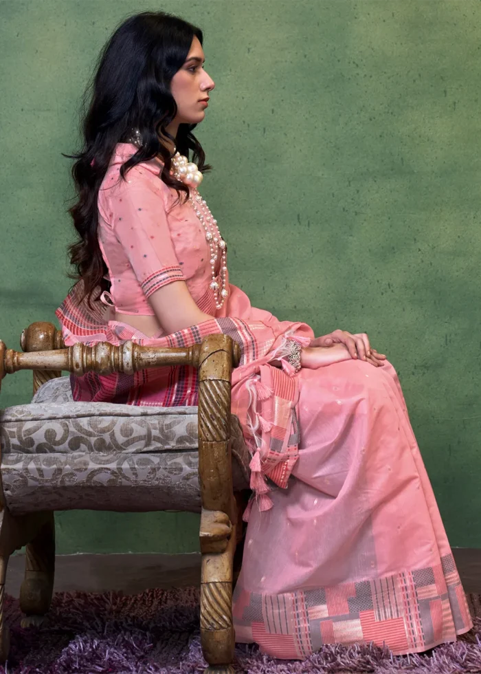 Pink Cotton Silk Saree with Brocade Blouse