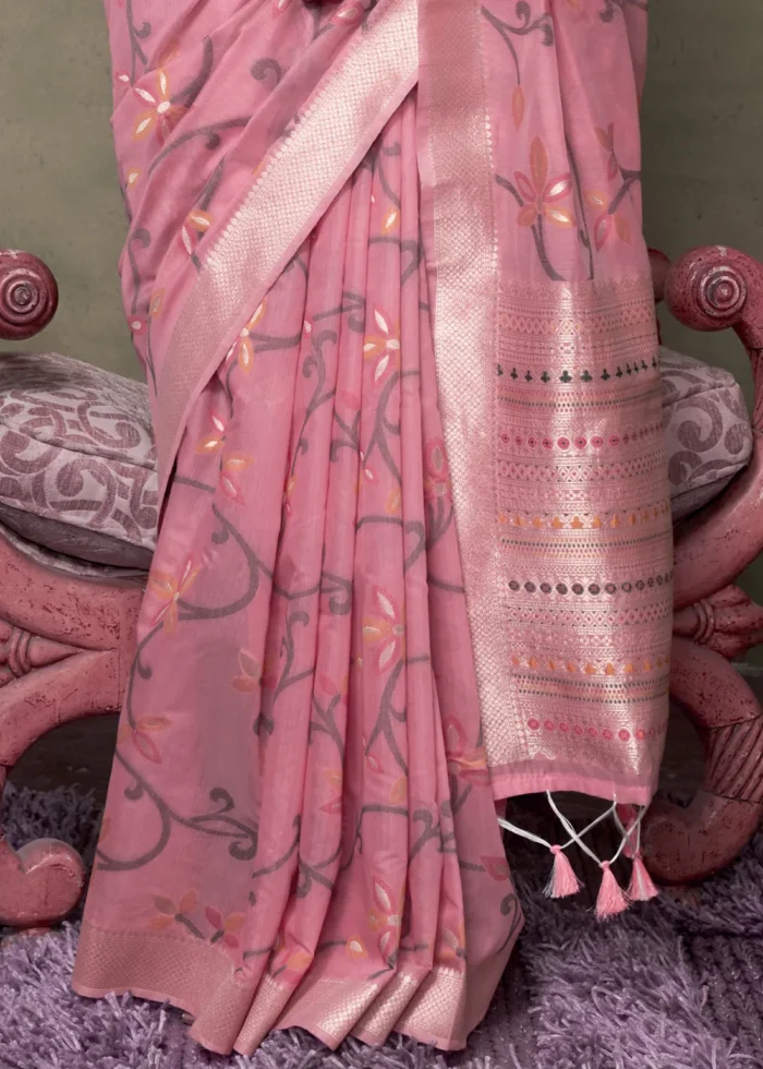 Pink Jamdani Cotton Silk Saree