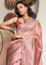 Pink Printed Organza Silk Saree