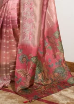 Pink Printed Organza Silk Saree