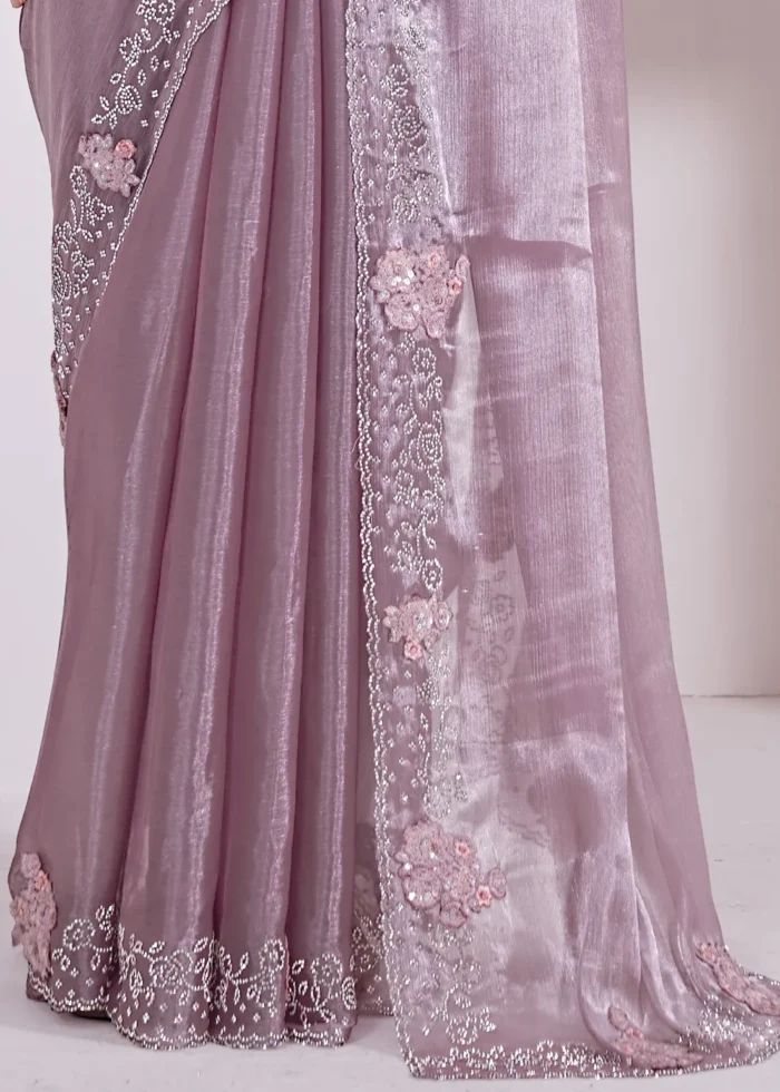 Purple Organza Silk Saree with Stone Work