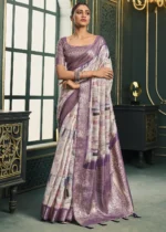 Purple Printed Cotton Silk Saree