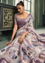 Purple Printed Cotton Silk Saree