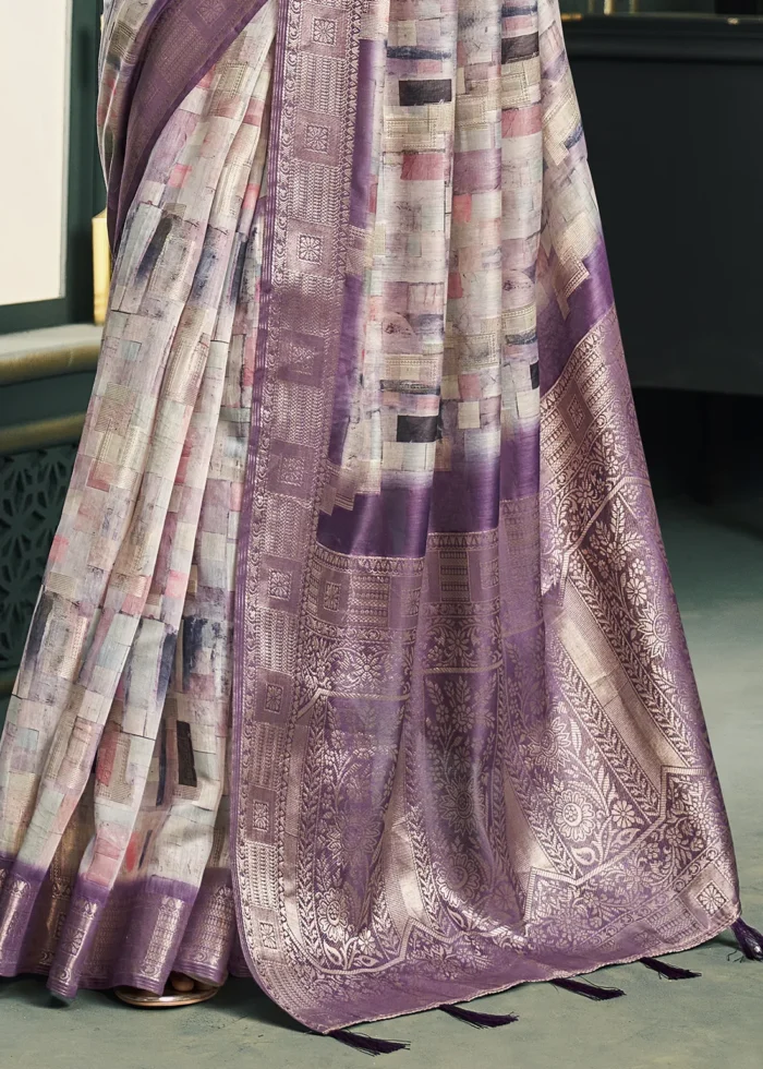 Purple Printed Cotton Silk Saree