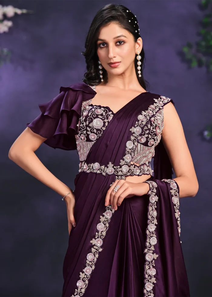 Purple Ready to Wear Designer Saree