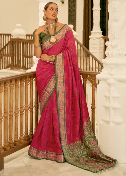 Rani Pink Patola Silk Saree