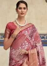 Raspberry Pink Printed Dola Silk Saree