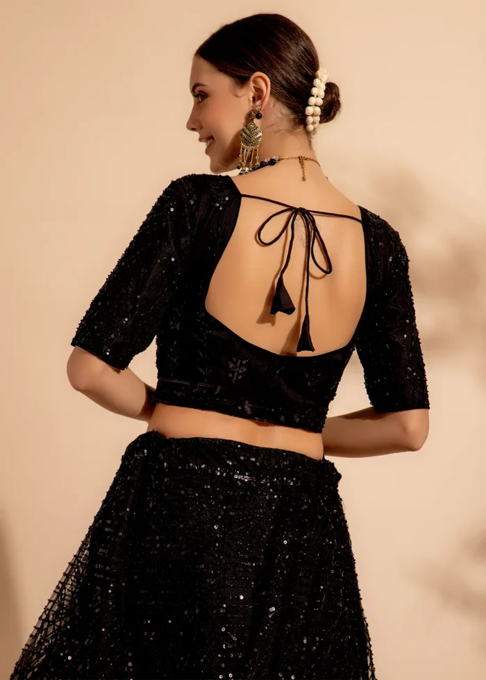 Ready to Wear Black Embroidered Net Lehenga