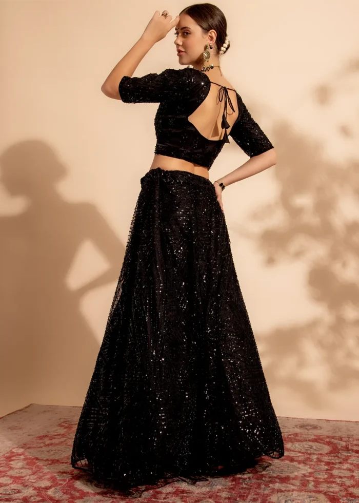 Ready to Wear Black Embroidered Net Lehenga