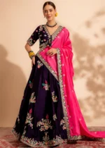 Ready to Wear Dark Purple Embroidered Organza Lehenga