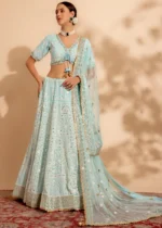 Light Blue Embroidered Georgette Lehenga