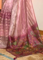 Rose Pink Printed Organza Silk Saree