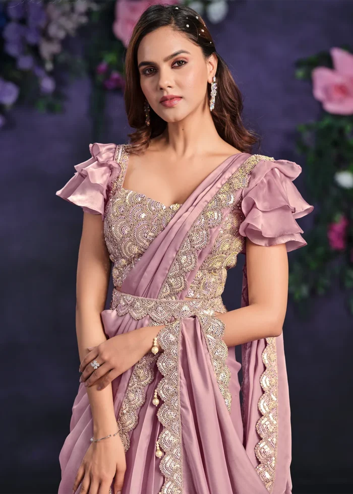 Rose Pink Ready to Wear Designer Saree