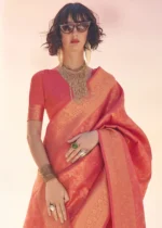 Salmon Orange Banarasi Silk Saree