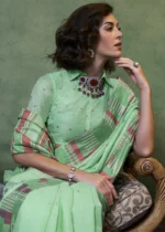 Sea Green Cotton Silk Saree with Brocade Blouse