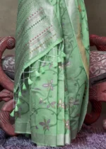 Sea Green Jamdani Cotton Silk Saree