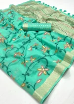 Sea Green Jamdani Cotton Silk Saree