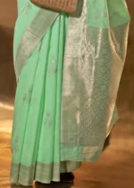 Sea Green Linen Saree with Brocade Blouse