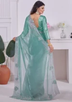 Sea Green Organza Silk Saree with Stone Work