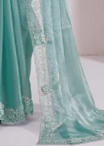 Sea Green Organza Silk Saree with Stone Work