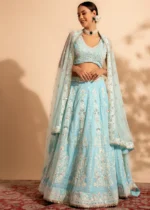 Sky Blue Embroidered Georgette Lehenga