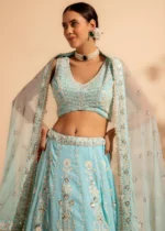 Sky Blue Embroidered Georgette Lehenga