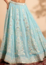 Sky Blue Embroidered Georgette Lehenga