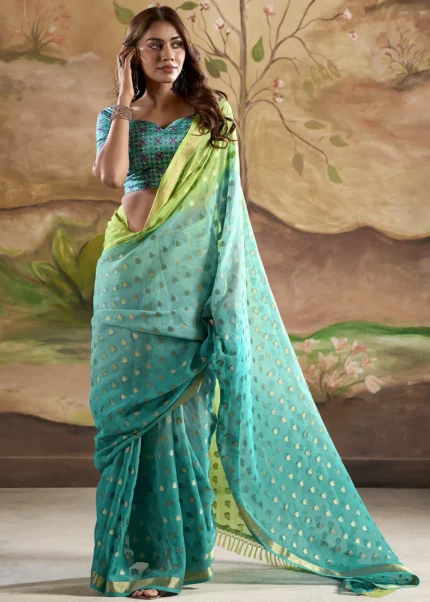 Turquoise Banarasi Georgette Saree