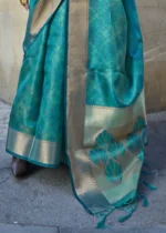 Turquoise Banarasi Organza Silk Saree