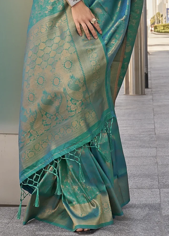 Turquoise Banarasi Silk Saree