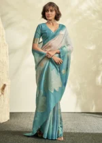 Turquoise Handloom Khadi Silk Saree