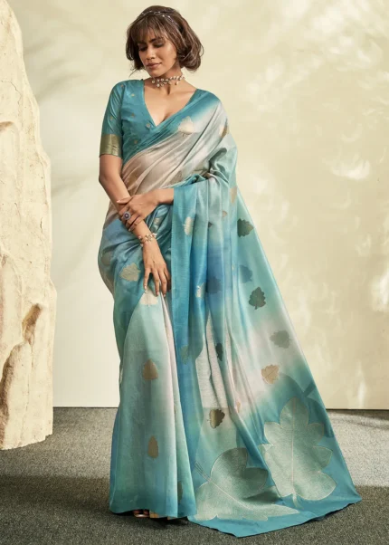 Turquoise Handloom Khadi Silk Saree