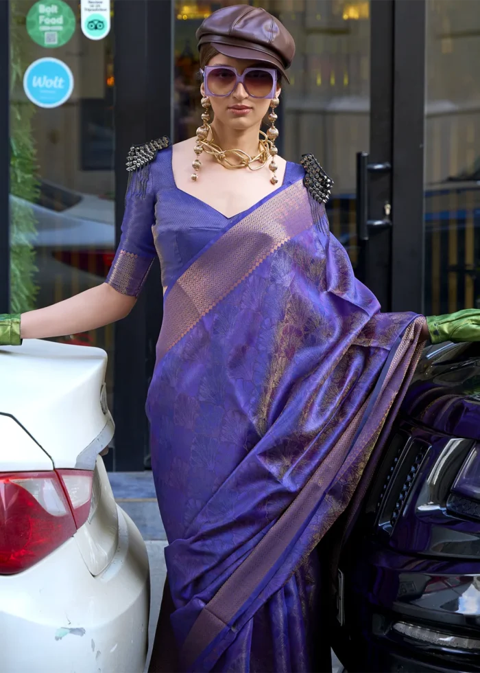 Violet Banarasi Organza Silk Saree