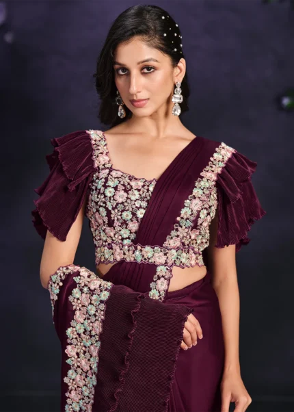 Wine Ready to Wear Designer Saree