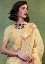 Yellow Cotton Silk Saree with Brocade Blouse