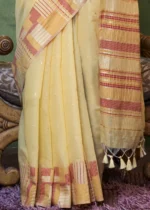 Yellow Cotton Silk Saree with Brocade Blouse