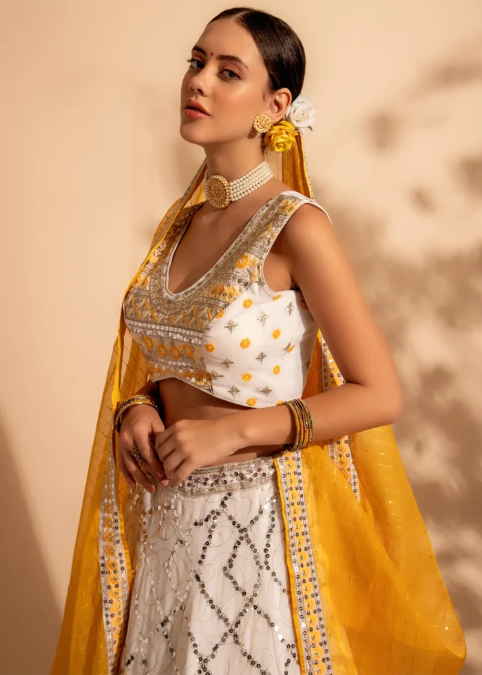 Yellow Embroidered Georgette Lehenga