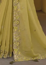 Yellow Embroidered Organza Silk Saree