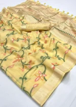 Yellow Jamdani Cotton Silk Saree