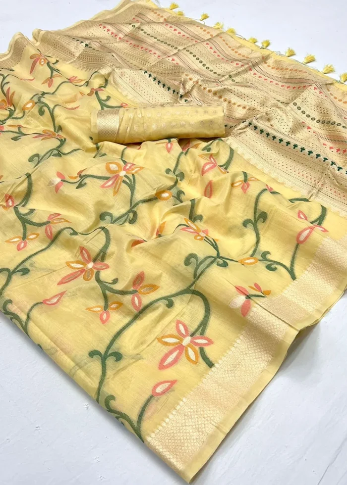 Yellow Jamdani Cotton Silk Saree